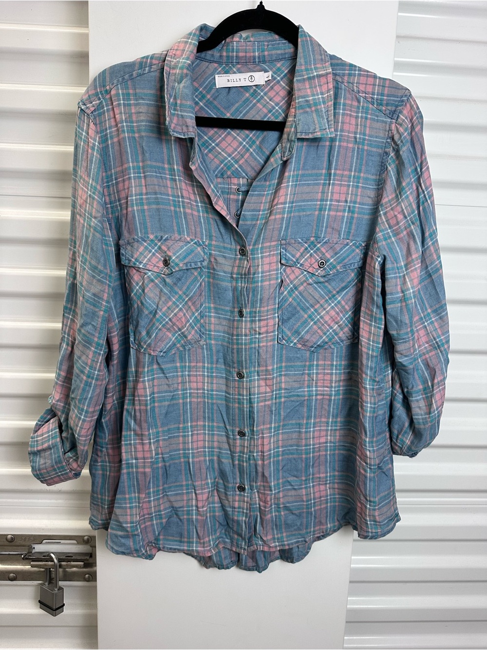 BILLY T Blue & Pink Plaid Button-Up Shirt